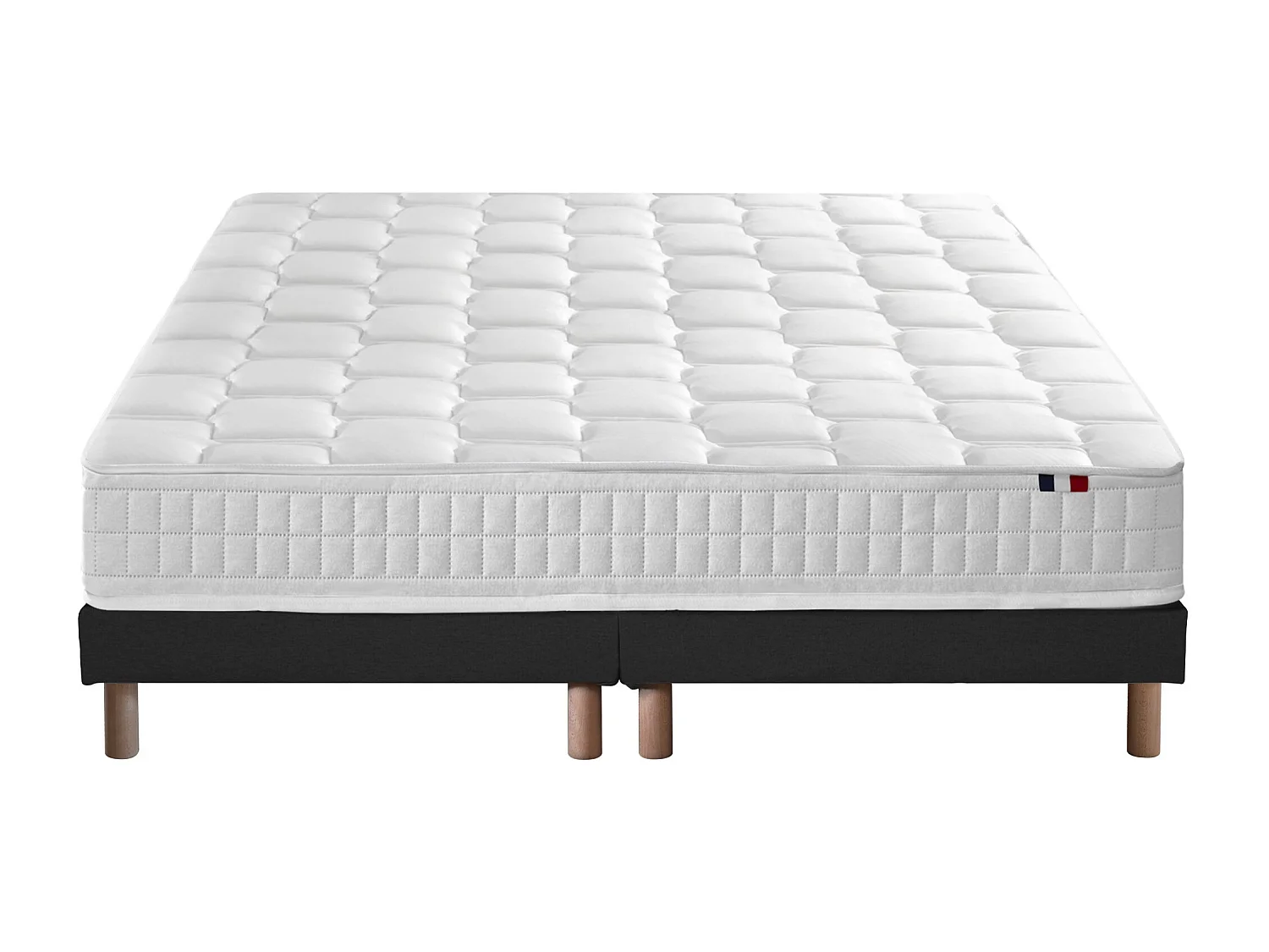 Ensemble literie : matelas à ressorts ODYSSEE et mémoire de forme avec sommier - Qualité française Dimensions - 2x80 x 200 cm, Sommier - Noir