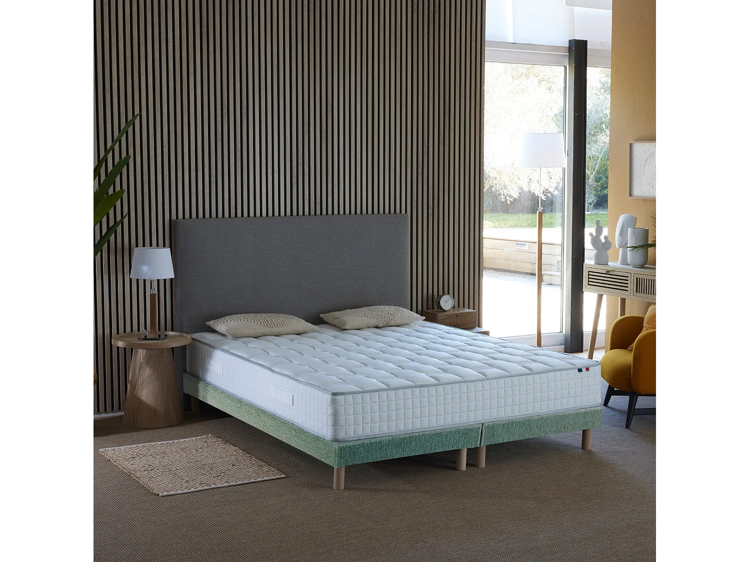 Ensemble literie : matelas à ressorts COSMOS et sommier - qualité française Dimensions - 2x90 x 200 cm, Sommier - Vert celadon
