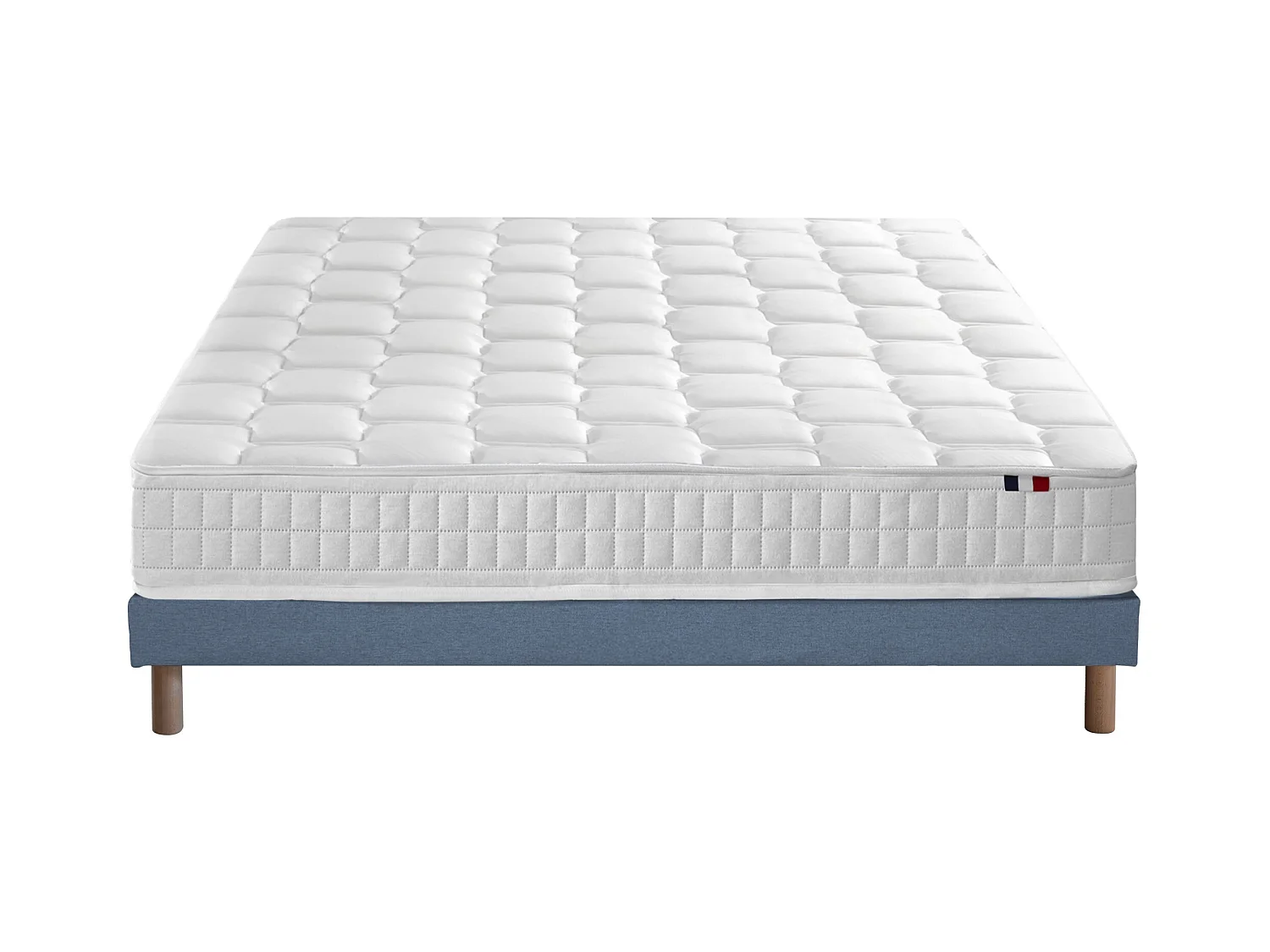 Ensemble literie : matelas à ressorts COSMOS et sommier - qualité française Dimensions - 140 x 190 cm, Sommier - Bleu denim