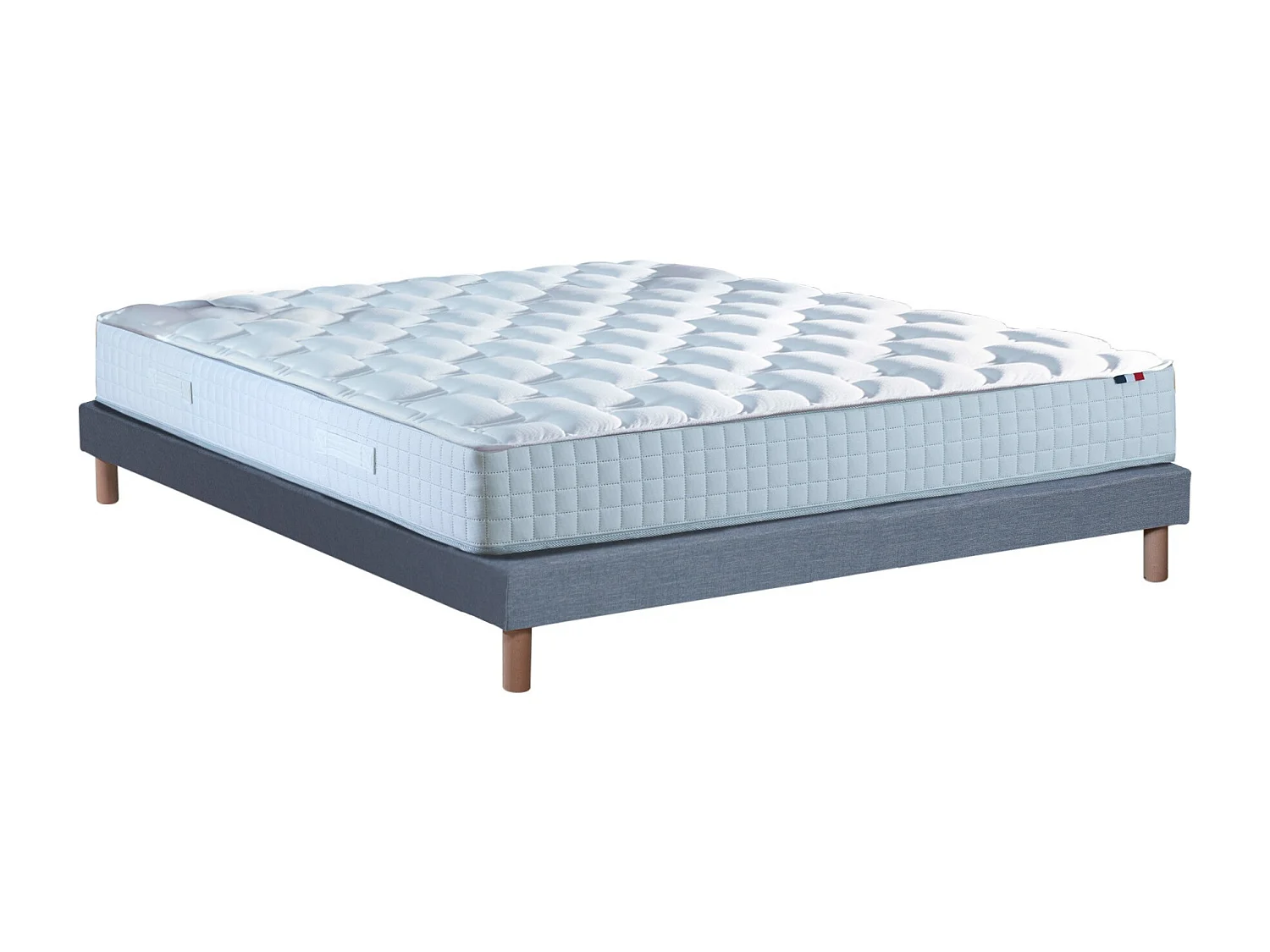 Ensemble literie : matelas à ressorts COSMOS et sommier - qualité française Dimensions - 140 x 190 cm, Sommier - Bleu denim