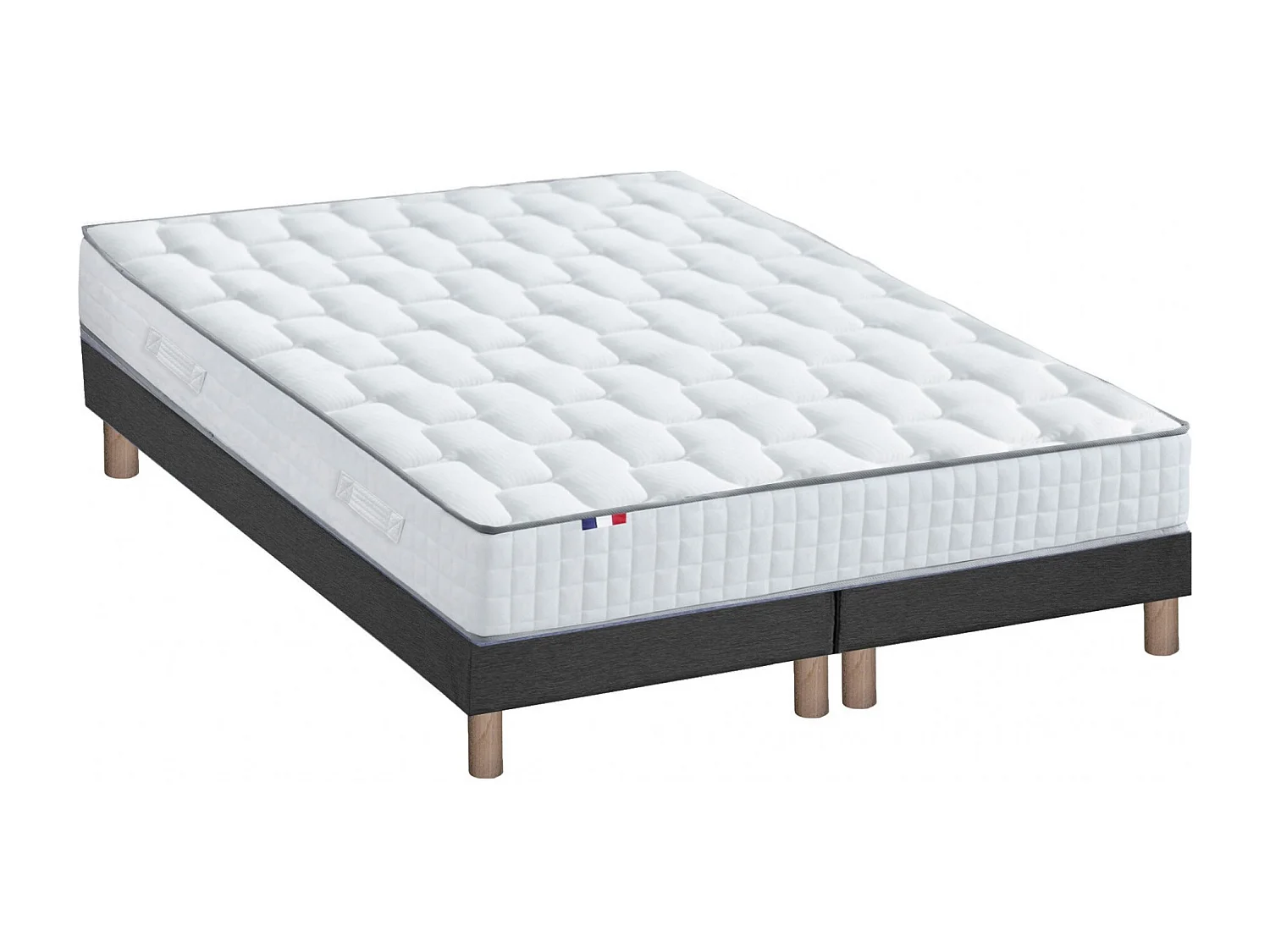 Ensemble literie : matelas à ressorts ODYSSEE et mémoire de forme avec sommier - Qualité française Dimensions - 2x90 x 200 cm, Sommier - Noir