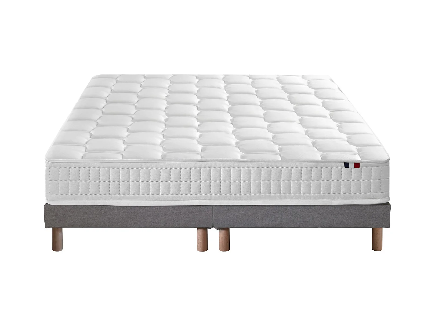 Ensemble literie : matelas à ressorts COSMOS et sommier - qualité française Dimensions - 2x90 x 200 cm, Sommier - Gris chiné