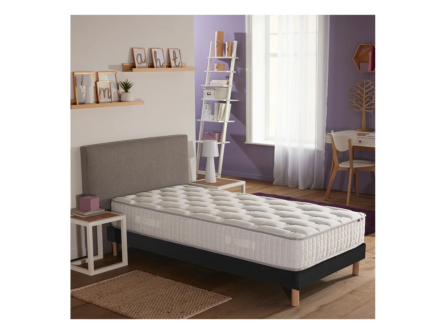 Ensemble literie : matelas à ressorts COSMOS et sommier - qualité française Dimensions - 90 x 190 cm, Sommier - Noir