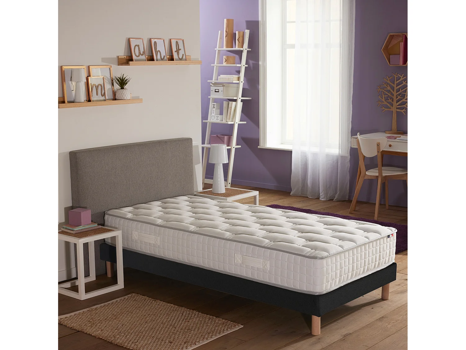 Ensemble literie : matelas à ressorts COSMOS et sommier - qualité française Dimensions - 90 x 190 cm, Sommier - Noir