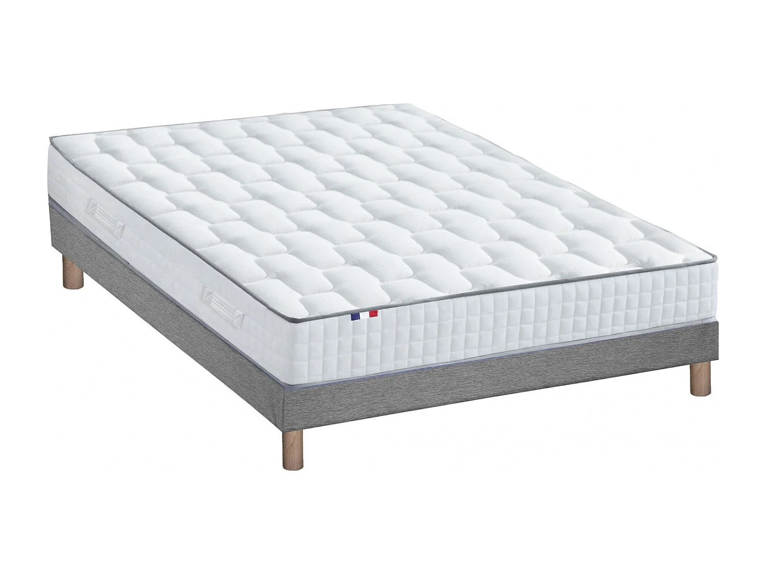 Ensemble literie : matelas à ressorts ODYSSEE et mémoire de forme avec sommier - Qualité française Dimensions - 140 x 190 cm, Sommier - Gris chiné