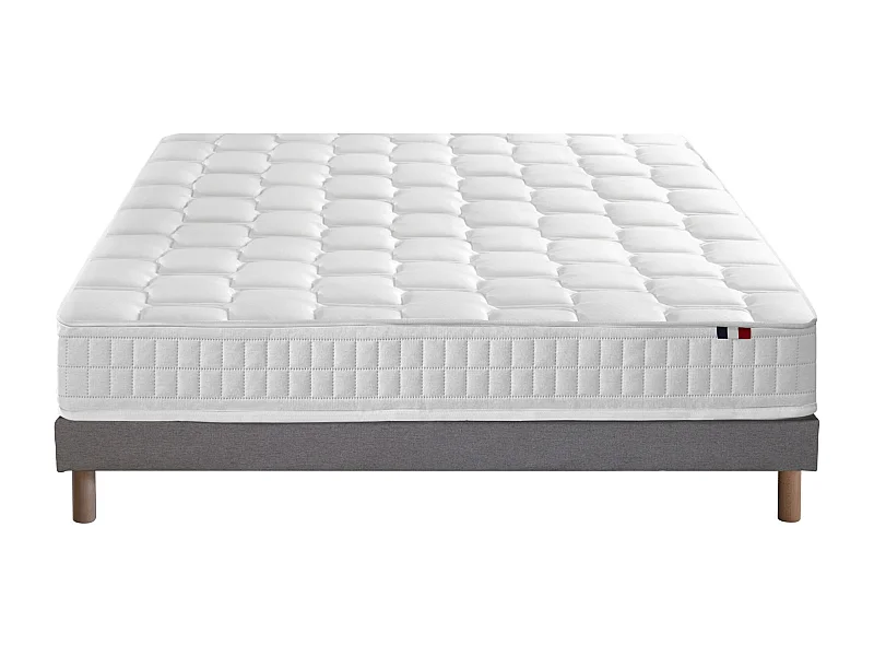Ensemble literie : matelas à ressorts ODYSSEE et mémoire de forme avec sommier - Qualité française Dimensions - 140 x 190 cm, Sommier - Gris chiné