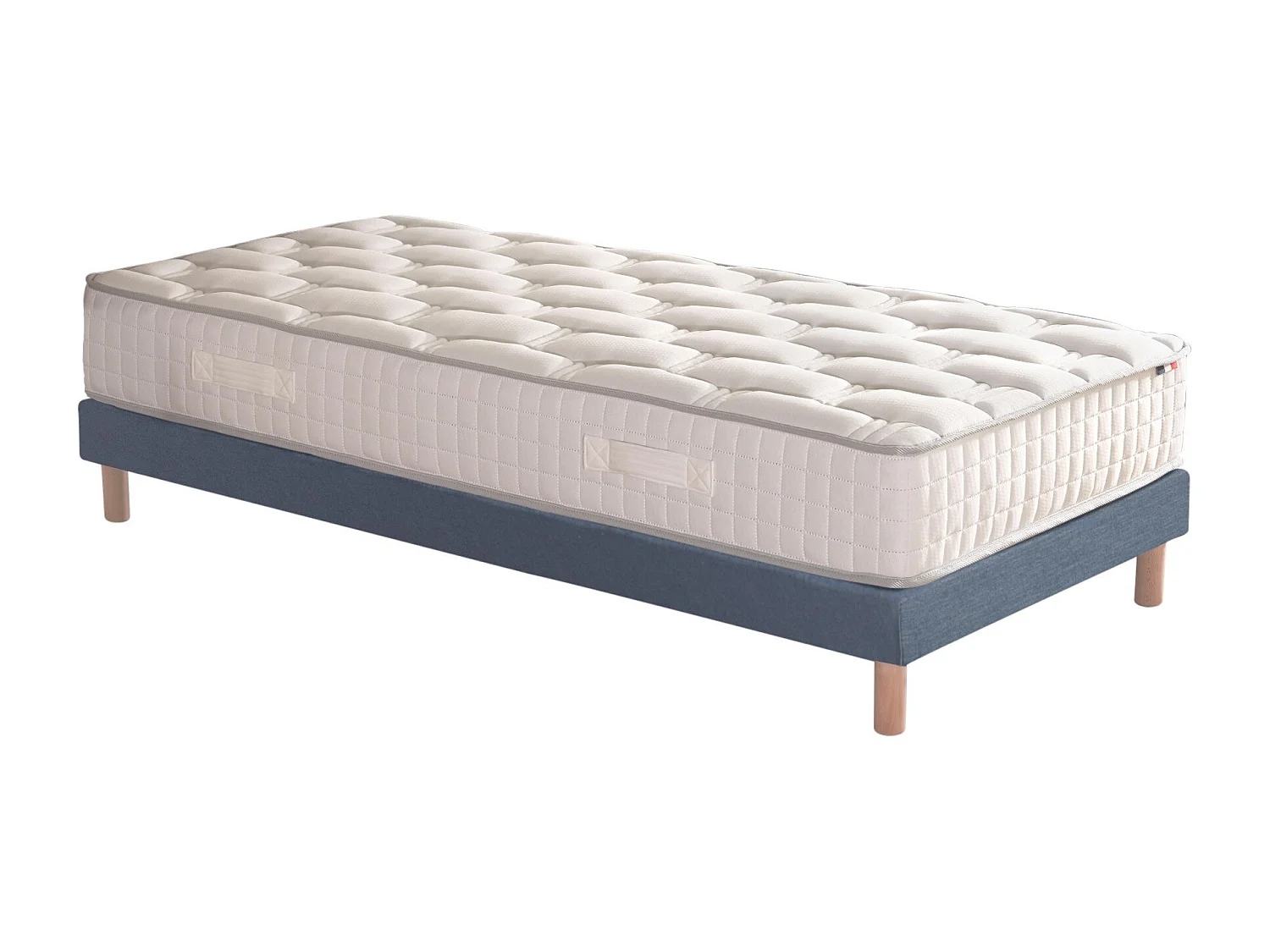 Ensemble literie : matelas à ressorts COSMOS et sommier - qualité française Dimensions - 90 x 190 cm, Sommier - Bleu denim