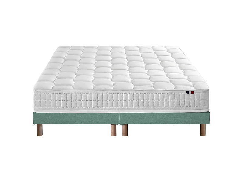 Ensemble literie : matelas à ressorts ODYSSEE et mémoire de forme avec sommier - Qualité française Dimensions - 2x80 x 200 cm, Sommier - Vert celadon