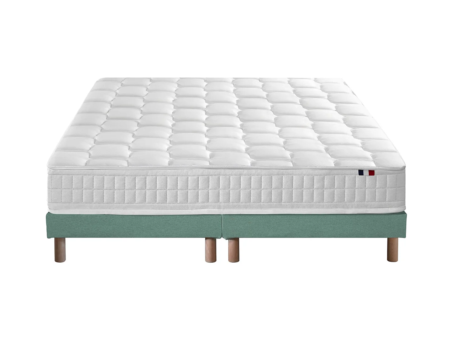 Ensemble literie : matelas à ressorts ODYSSEE et mémoire de forme avec sommier - Qualité française Dimensions - 2x80 x 200 cm, Sommier - Vert celadon