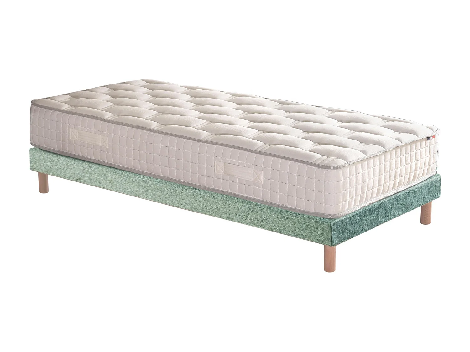 Ensemble literie : matelas à ressorts COSMOS et sommier - qualité française Dimensions - 90 x 190 cm, Sommier - Vert celadon