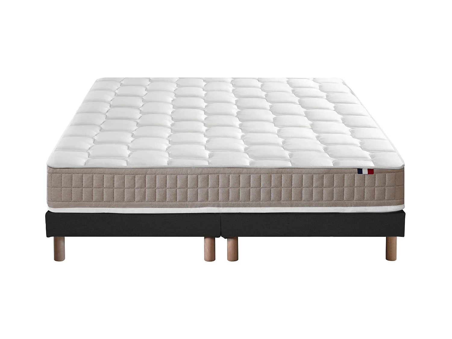 Ensemble Matelas 100% latex 5 zones ORIGINEL + Sommier - Spécial Dos Sensible - Fabriqué en France Dimensions - 2x80 x 200 cm, Sommier - Noir