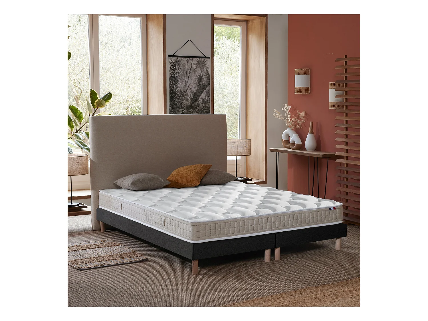 Ensemble Matelas 100% latex 5 zones ORIGINEL + Sommier - Spécial Dos Sensible - Fabriqué en France Dimensions - 2x80 x 200 cm, Sommier - Noir