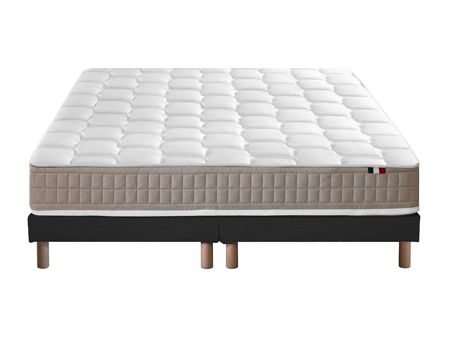 Ensemble Matelas 100% latex 5 zones ORIGINEL + Sommier - Spécial Dos Sensible - Fabriqué en France Dimensions - 2x80 x 200 cm, Sommier - Noir