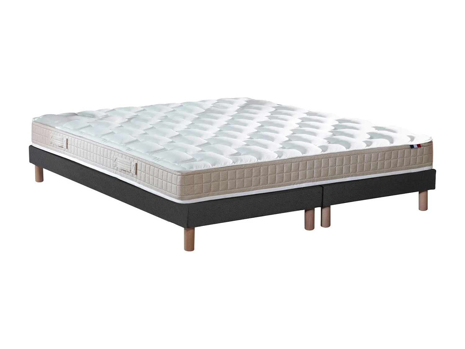 Ensemble Matelas 100% latex 5 zones ORIGINEL + Sommier - Spécial Dos Sensible - Fabriqué en France Dimensions - 2x80 x 200 cm, Sommier - Noir