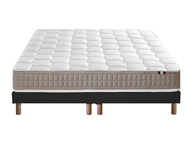 Ensemble Matelas 100% latex 5 zones ORIGINEL + Sommier - Spécial Dos Sensible - Fabriqué en France Dimensions - 2x80 x 200 cm, Sommier - Noir