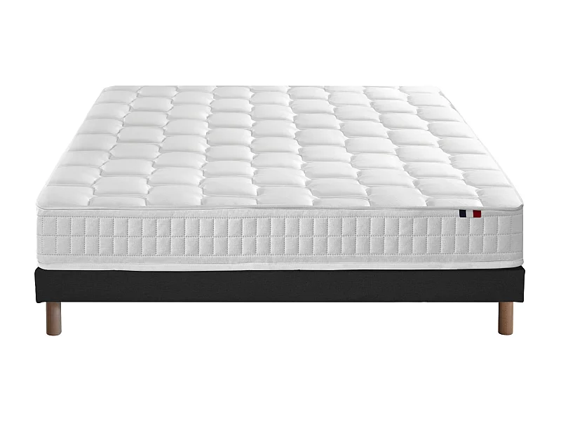 Ensemble literie : matelas à ressorts ODYSSEE et mémoire de forme avec sommier - Qualité française Dimensions - 140 x 190 cm, Sommier - Noir