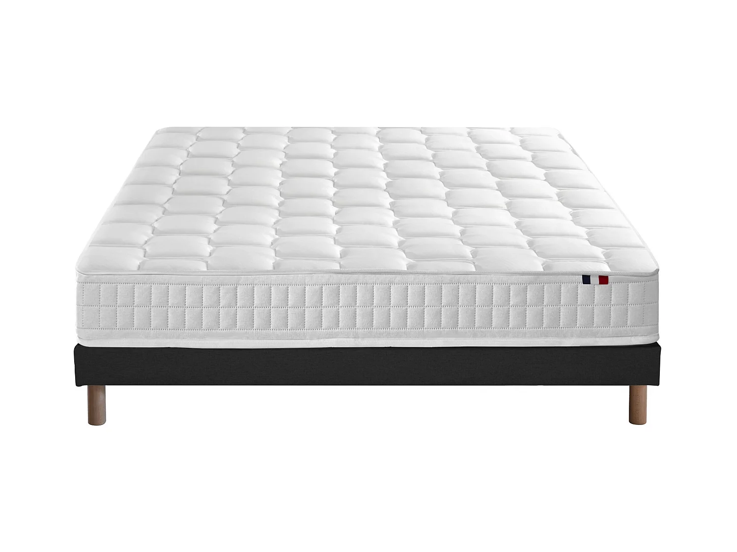 Ensemble literie : matelas à ressorts ODYSSEE et mémoire de forme avec sommier - Qualité française Dimensions - 140 x 190 cm, Sommier - Noir