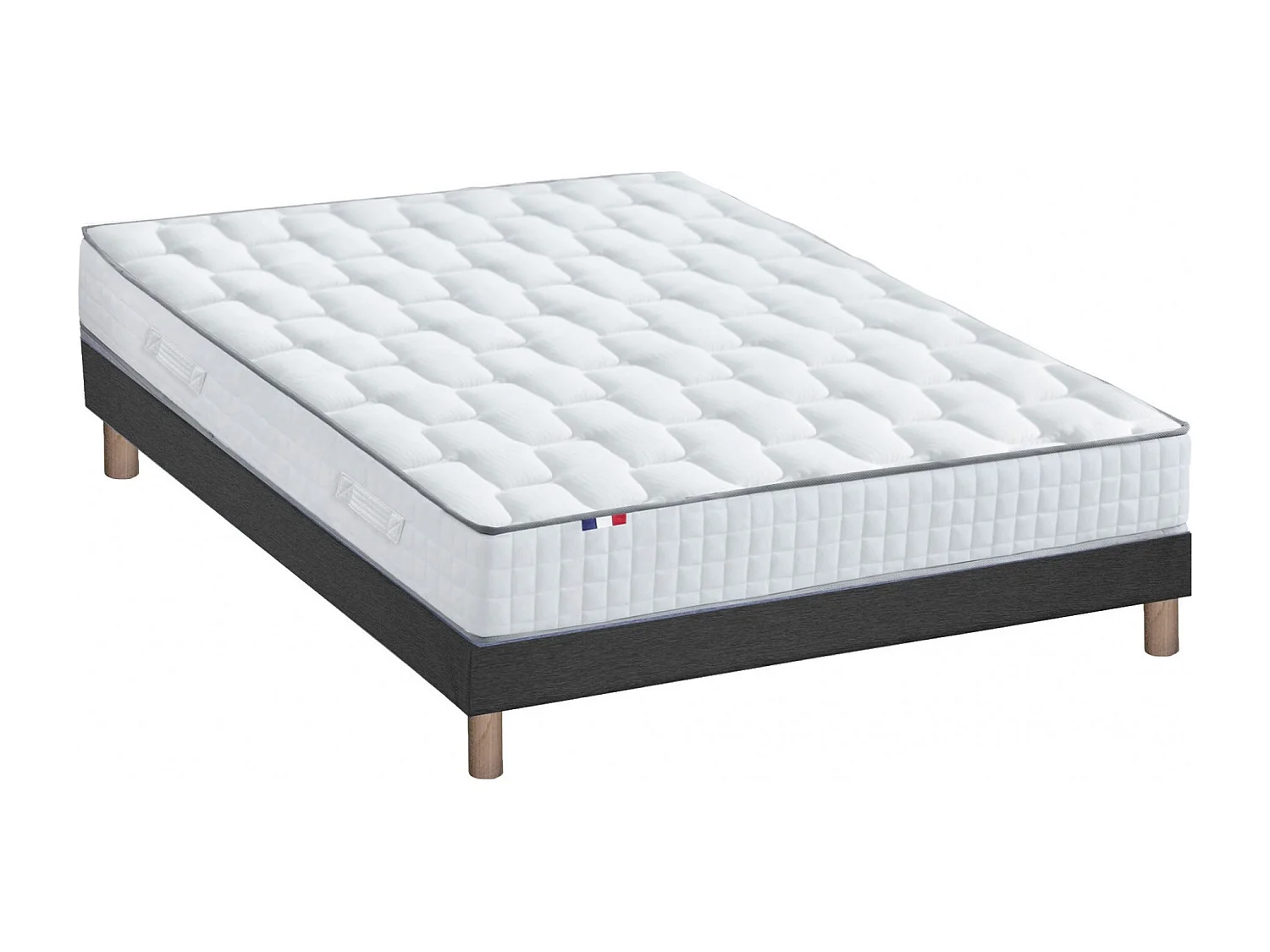 Ensemble literie : matelas à ressorts ODYSSEE et mémoire de forme avec sommier - Qualité française Dimensions - 140 x 190 cm, Sommier - Noir