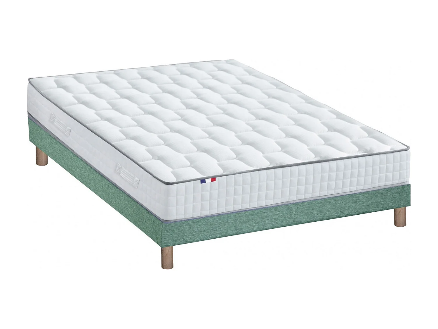 Ensemble literie : matelas à ressorts ODYSSEE et mémoire de forme avec sommier - Qualité française Dimensions - 140 x 190 cm, Sommier - Vert celadon