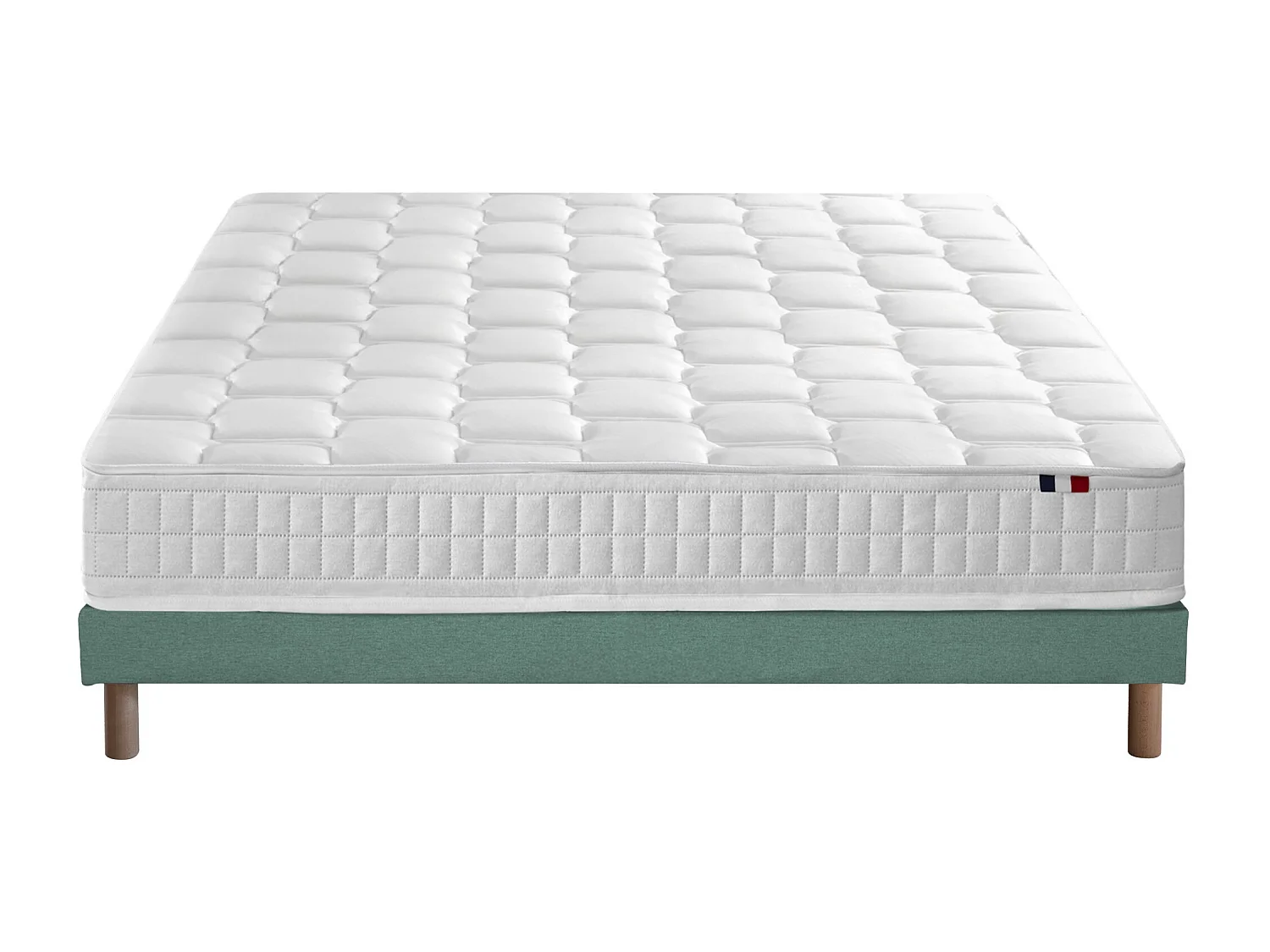 Ensemble literie : matelas à ressorts ODYSSEE et mémoire de forme avec sommier - Qualité française Dimensions - 140 x 190 cm, Sommier - Vert celadon