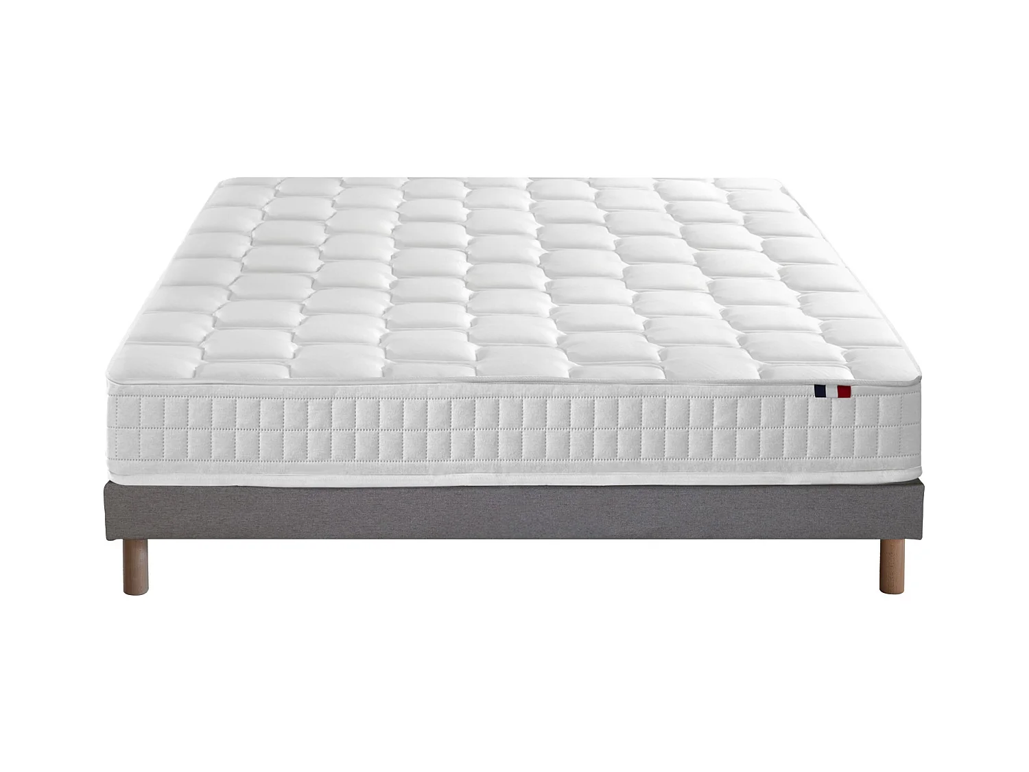 Ensemble literie : matelas à ressorts COSMOS et sommier - qualité française Dimensions - 140 x 190 cm, Sommier - Gris chiné