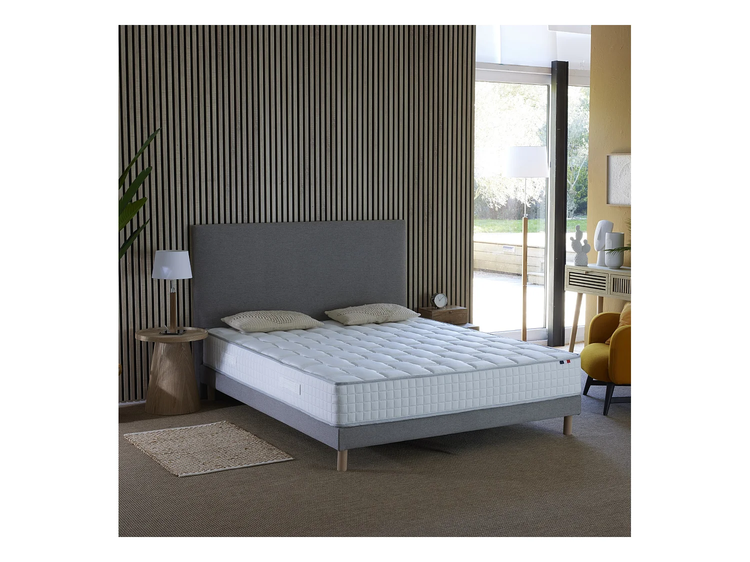 Ensemble literie : matelas à ressorts COSMOS et sommier - qualité française Dimensions - 140 x 190 cm, Sommier - Gris chiné