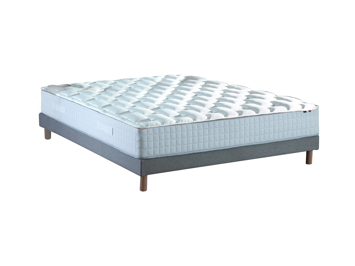 Ensemble literie : matelas à ressorts COSMOS et sommier - qualité française Dimensions - 140 x 190 cm, Sommier - Gris chiné