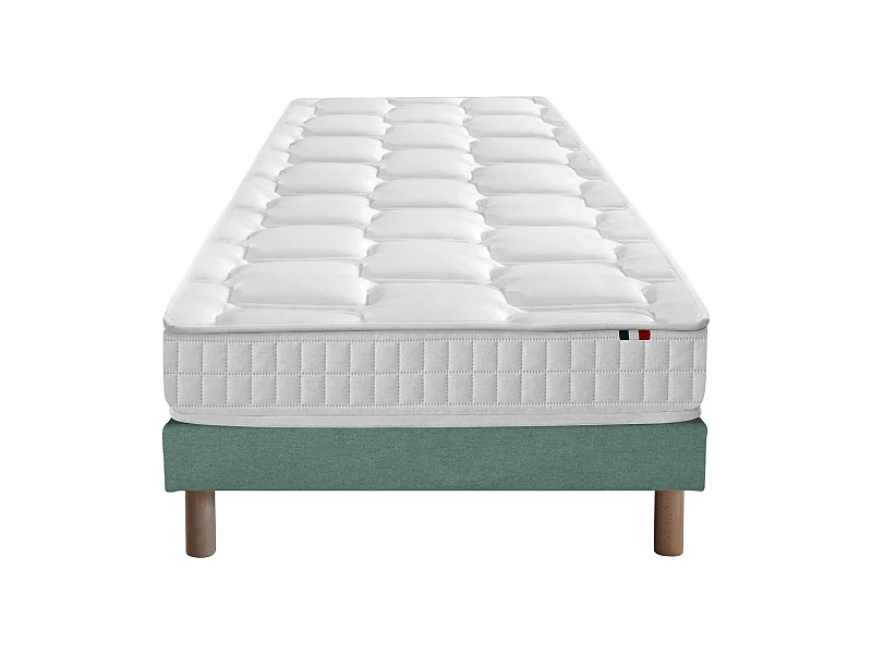 Ensemble literie : matelas à ressorts ODYSSEE et mémoire de forme avec sommier - Qualité française Dimensions - 90 x 190 cm, Sommier - Vert celadon