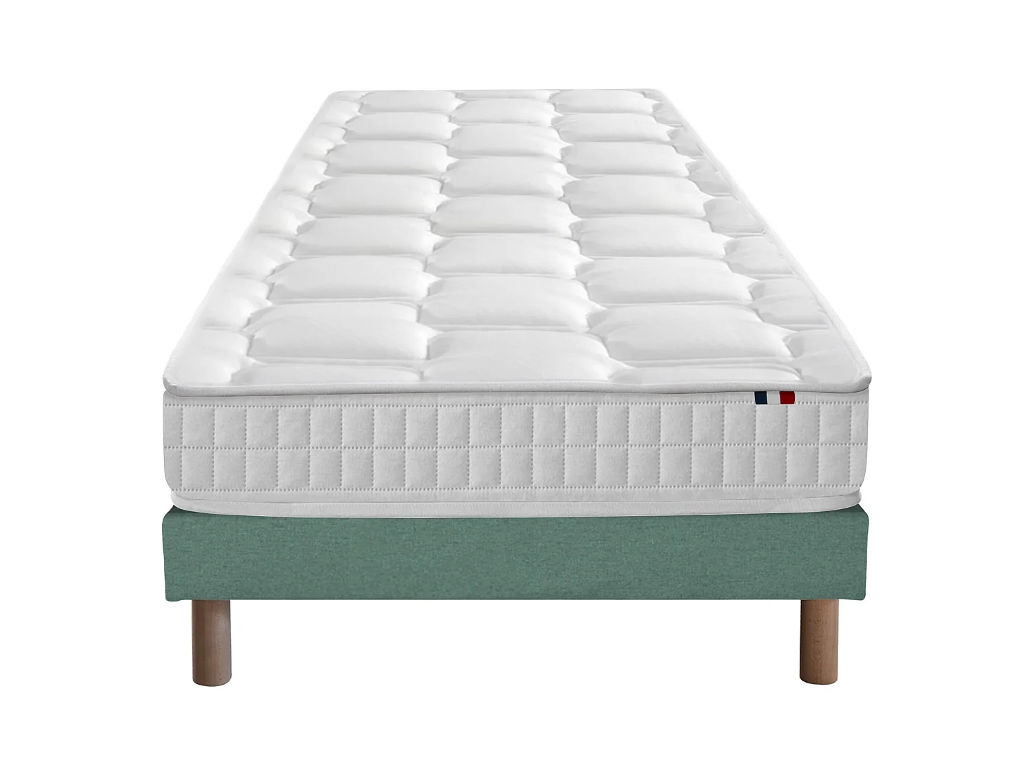 Ensemble literie : matelas à ressorts ODYSSEE et mémoire de forme avec sommier - Qualité française Dimensions - 90 x 190 cm, Sommier - Vert celadon