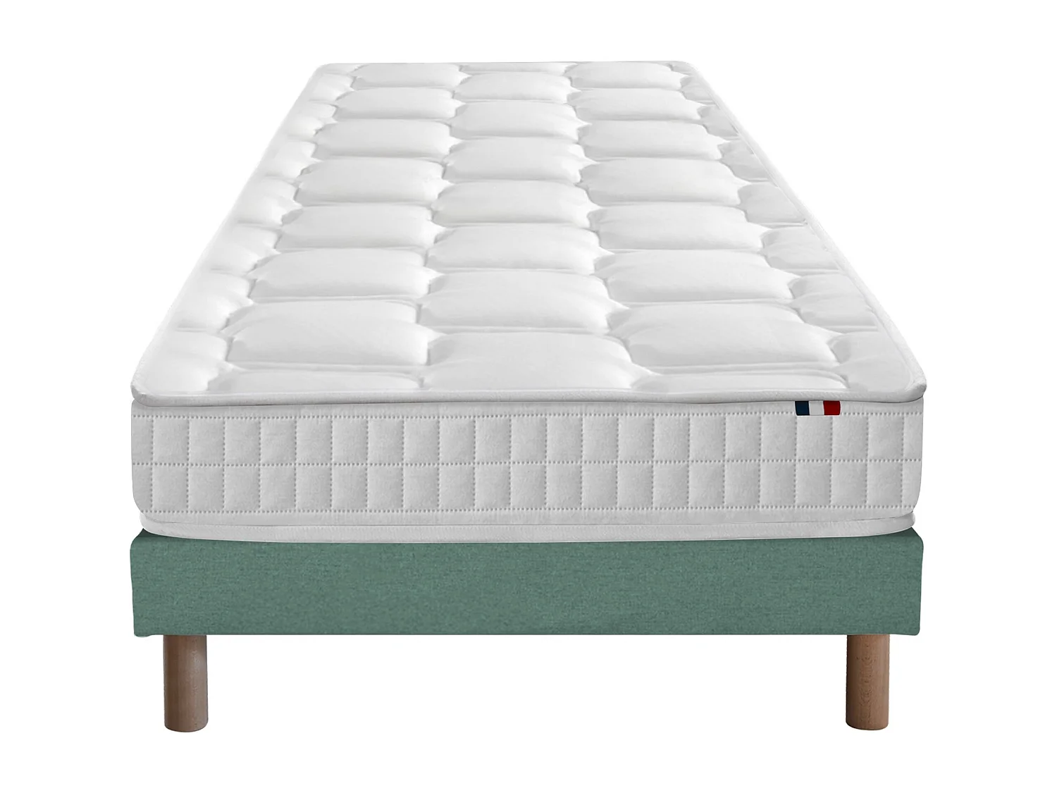 Ensemble literie : matelas à ressorts ODYSSEE et mémoire de forme avec sommier - Qualité française Dimensions - 90 x 190 cm, Sommier - Vert celadon