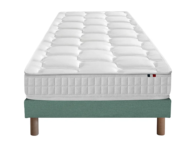 Ensemble literie : matelas à ressorts ODYSSEE et mémoire de forme avec sommier - Qualité française Dimensions - 90 x 190 cm, Sommier - Vert celadon