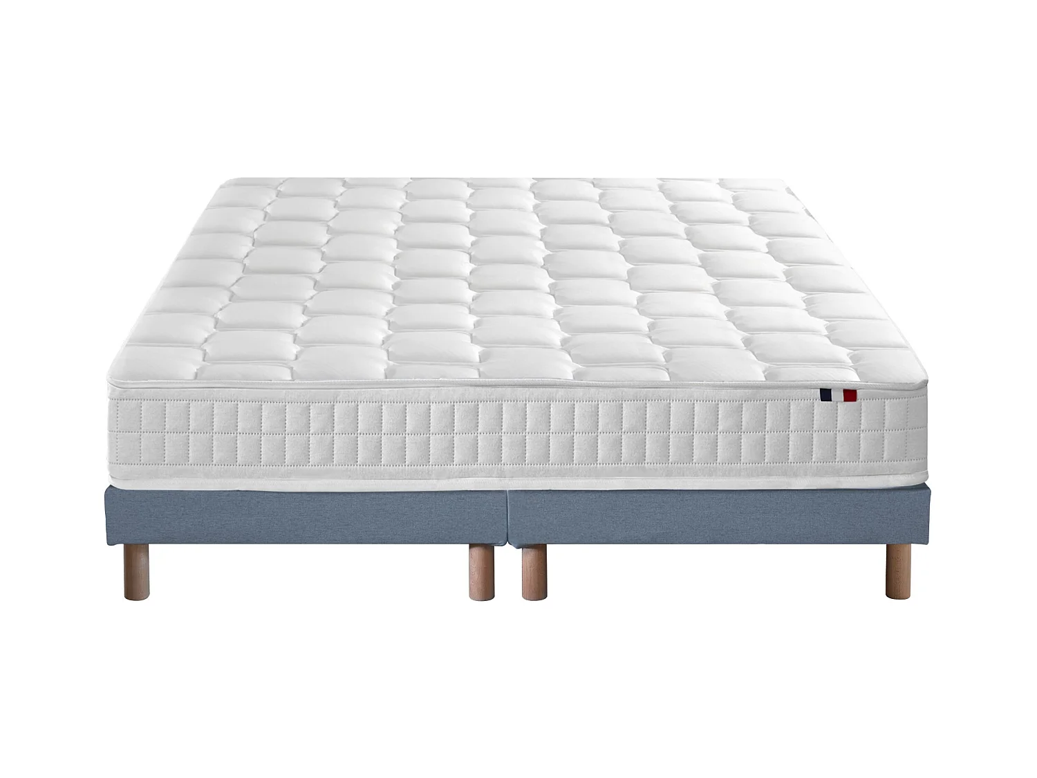 Ensemble literie : matelas à ressorts COSMOS et sommier - qualité française Dimensions - 2x90 x 200 cm, Sommier - Bleu denim