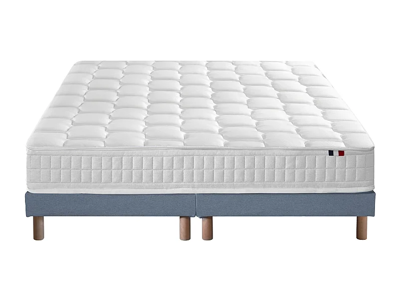 Ensemble literie : matelas à ressorts COSMOS et sommier - qualité française Dimensions - 2x90 x 200 cm, Sommier - Bleu denim