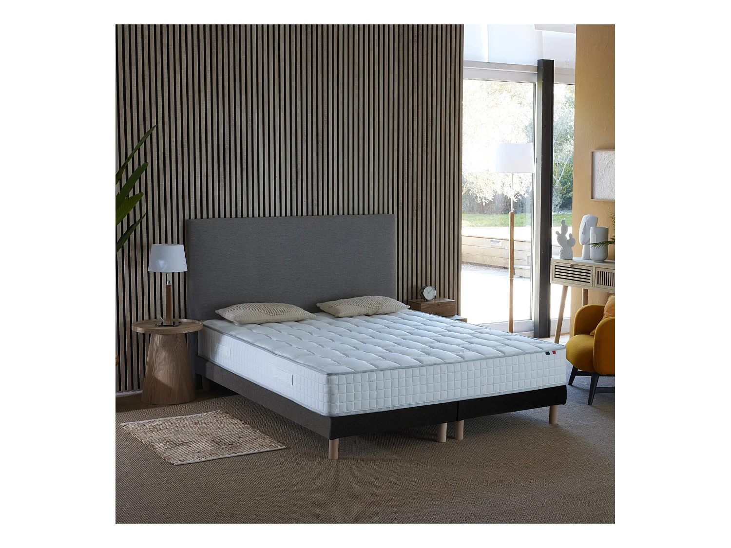 Ensemble literie : matelas à ressorts COSMOS et sommier - qualité française Dimensions - 2x90 x 200 cm, Sommier - Noir