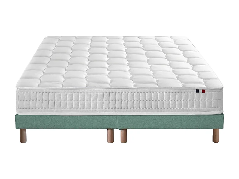 Ensemble literie : matelas à ressorts ODYSSEE et mémoire de forme avec sommier - Qualité française Dimensions - 2x90 x 200 cm, Sommier - Vert celadon