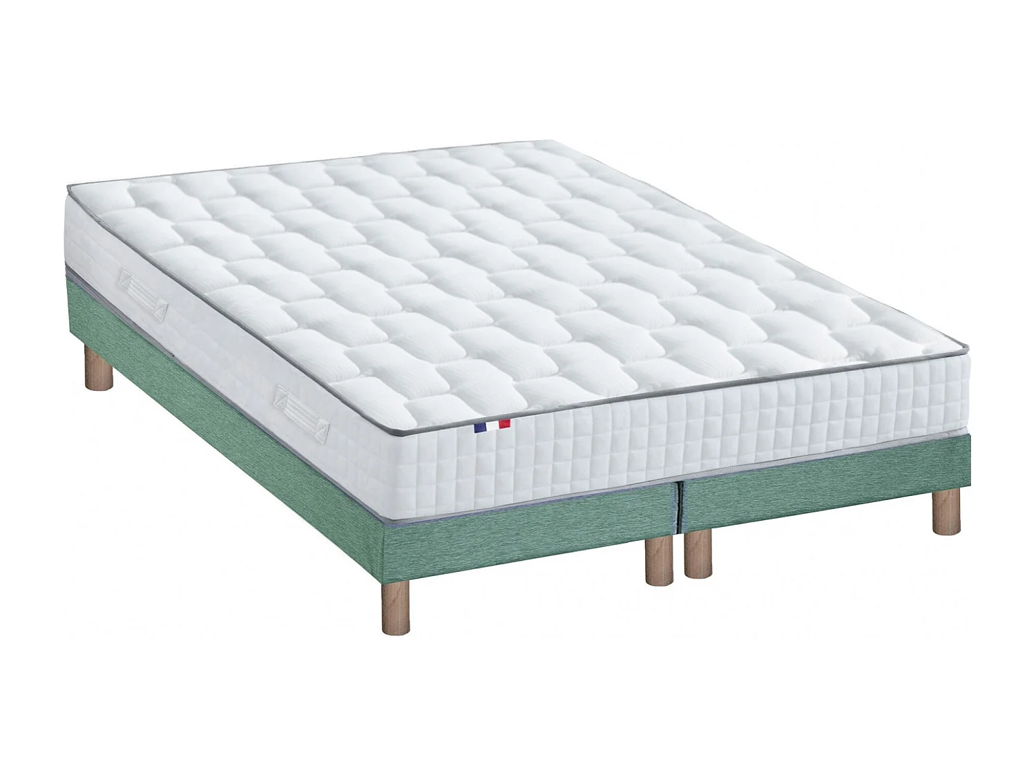 Ensemble literie : matelas à ressorts ODYSSEE et mémoire de forme avec sommier - Qualité française Dimensions - 2x90 x 200 cm, Sommier - Vert celadon