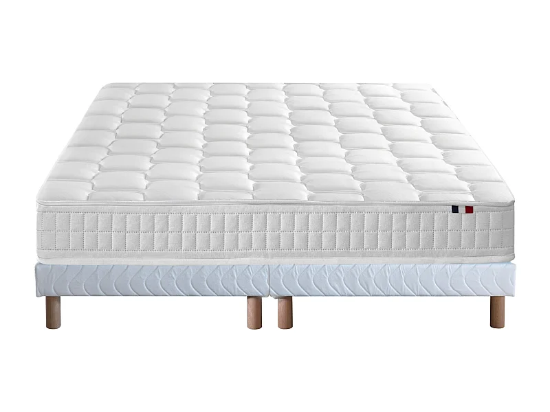 Ensemble literie : matelas à ressorts ODYSSEE et mémoire de forme avec sommier - Qualité française Dimensions - 2x90 x 200 cm, Sommier - Blanc