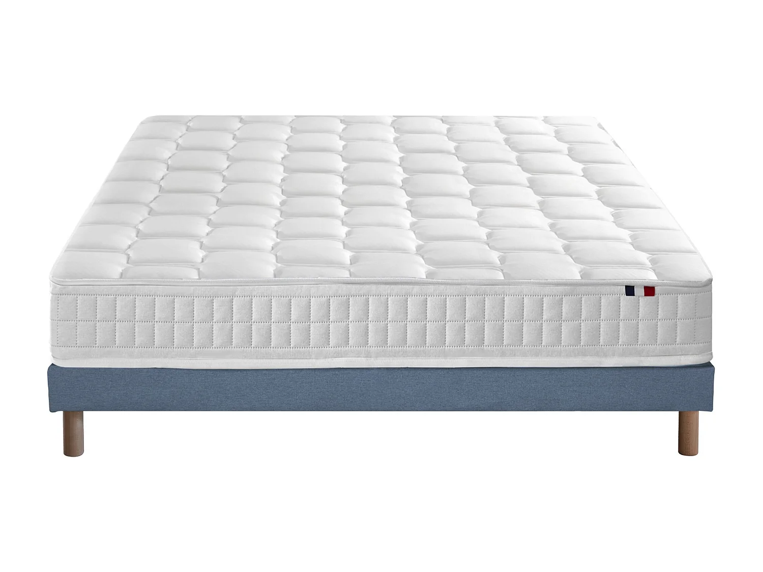 Ensemble literie : matelas à ressorts ODYSSEE et mémoire de forme avec sommier - Qualité française Dimensions - 140 x 190 cm, Sommier - Bleu denim