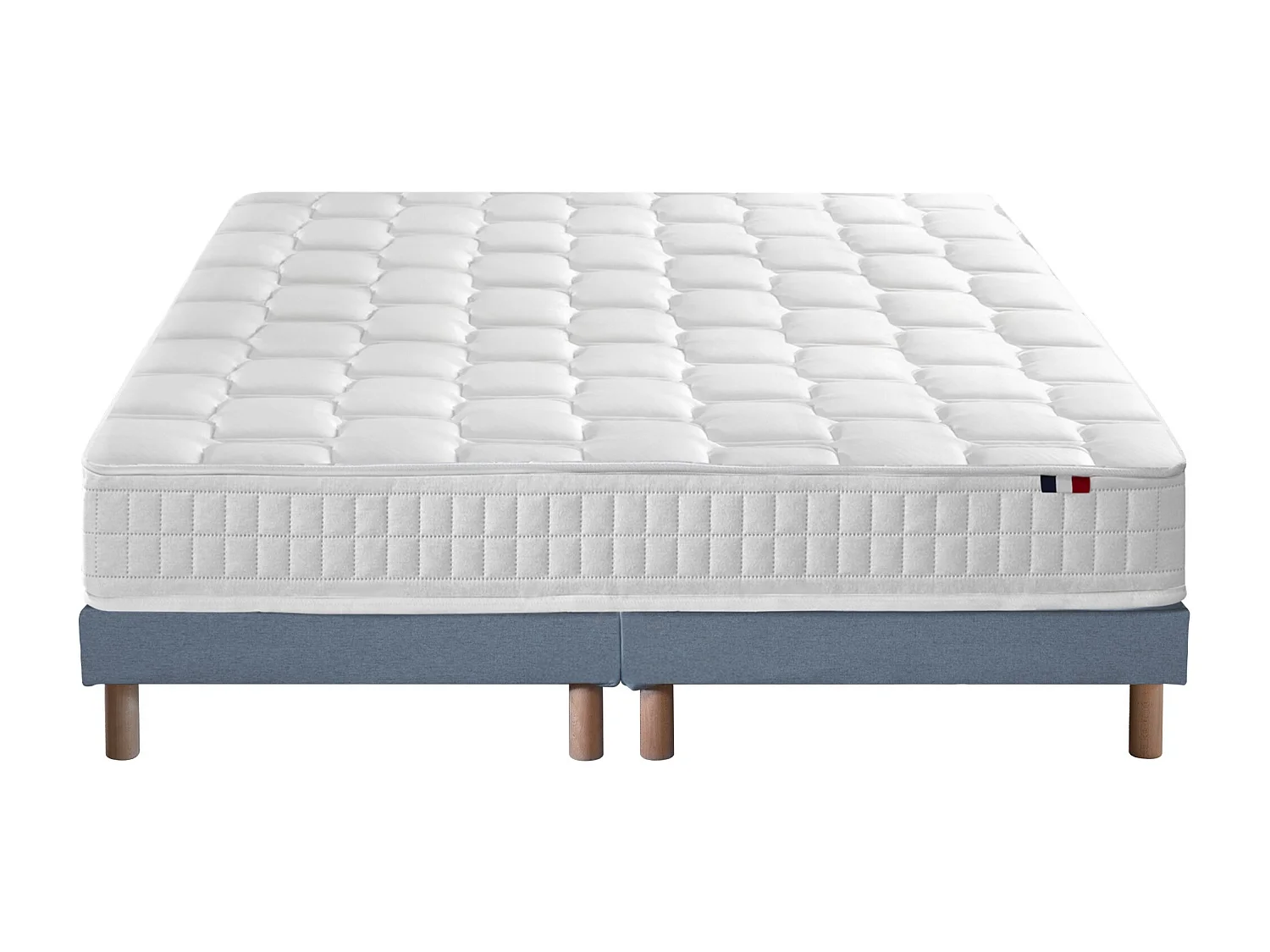 Ensemble literie : matelas à ressorts ODYSSEE et mémoire de forme avec sommier - Qualité française Dimensions - 2x80 x 200 cm, Sommier - Bleu denim