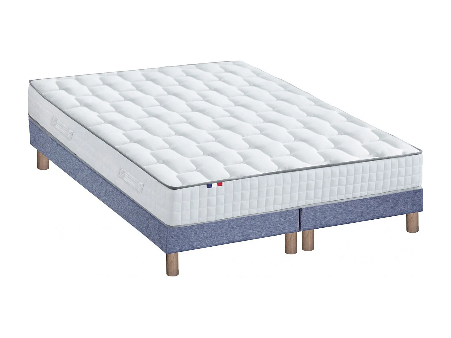 Ensemble literie : matelas à ressorts ODYSSEE et mémoire de forme avec sommier - Qualité française Dimensions - 2x90 x 200 cm, Sommier - Bleu denim