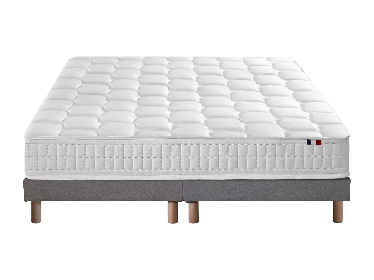 Ensemble literie : matelas à ressorts ODYSSEE et mémoire de forme avec sommier - Qualité française Dimensions - 2x90 x 200 cm, Sommier - Gris chiné