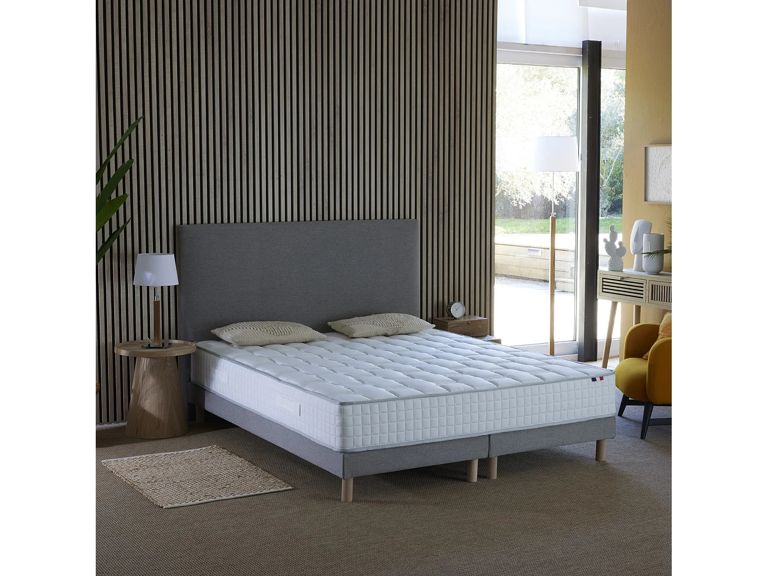 Ensemble literie : matelas à ressorts ODYSSEE et mémoire de forme avec sommier - Qualité française Dimensions - 2x90 x 200 cm, Sommier - Gris chiné