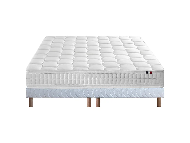 Ensemble literie : matelas à ressorts ODYSSEE et mémoire de forme avec sommier - Qualité française Dimensions - 2x80 x 200 cm, Sommier - Blanc