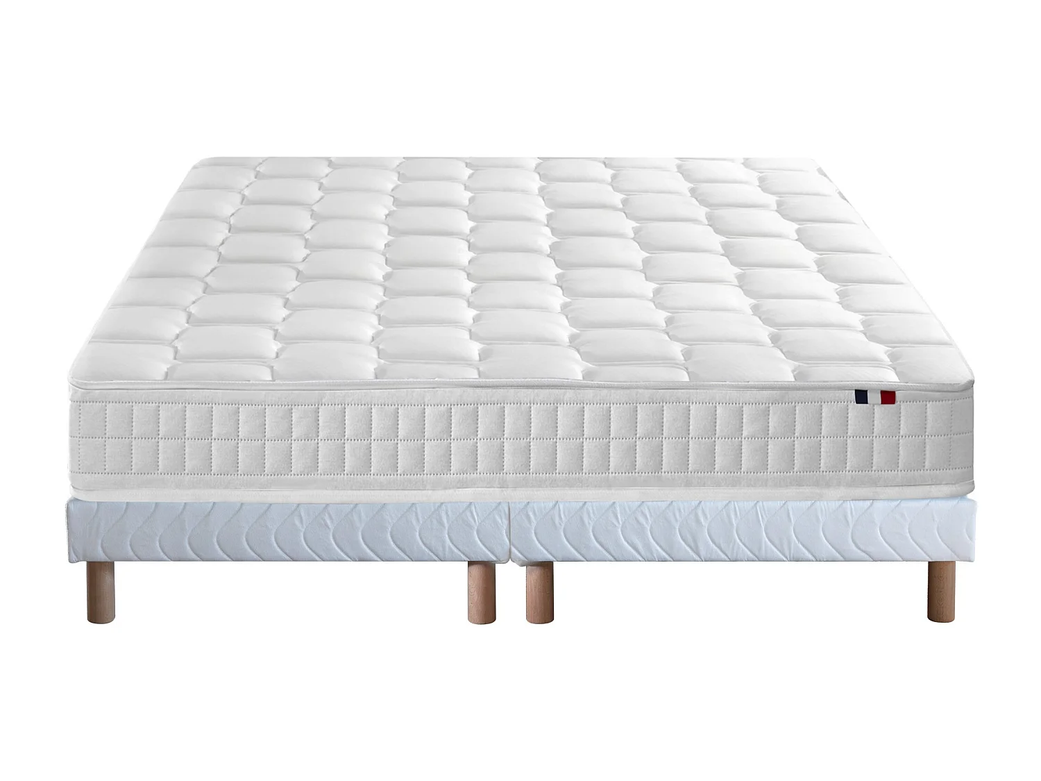 Ensemble literie : matelas à ressorts ODYSSEE et mémoire de forme avec sommier - Qualité française Dimensions - 2x80 x 200 cm, Sommier - Blanc