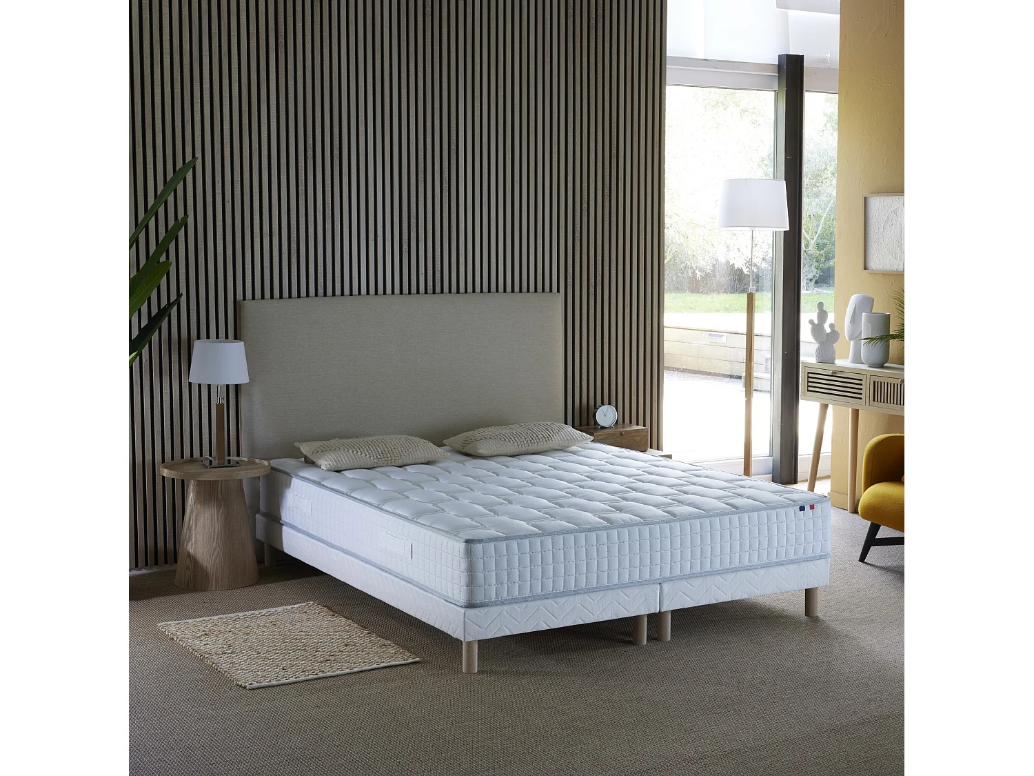 Ensemble literie : matelas à ressorts ODYSSEE et mémoire de forme avec sommier - Qualité française Dimensions - 2x80 x 200 cm, Sommier - Blanc