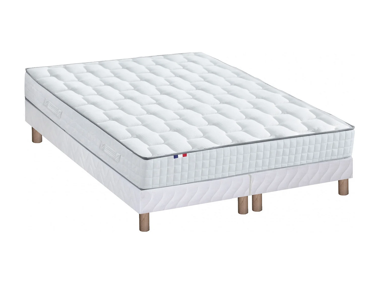 Ensemble literie : matelas à ressorts ODYSSEE et mémoire de forme avec sommier - Qualité française Dimensions - 2x80 x 200 cm, Sommier - Blanc