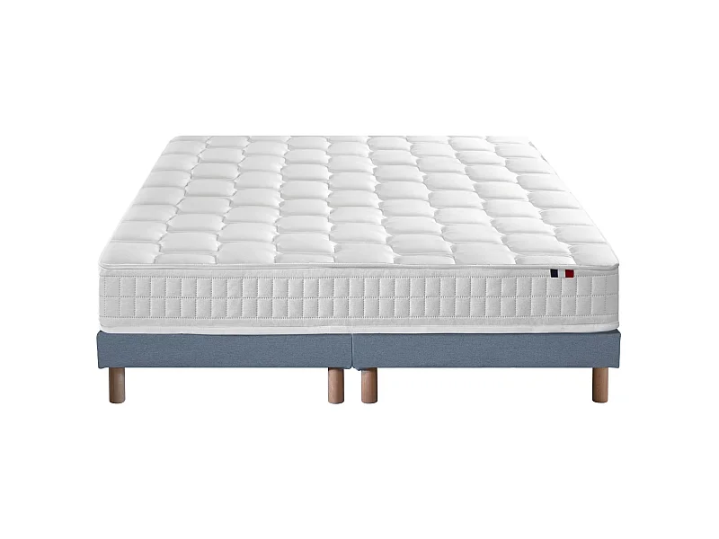 Ensemble literie : matelas à ressorts COSMOS et sommier - qualité française Dimensions - 2x80 x 200 cm, Sommier - Bleu denim