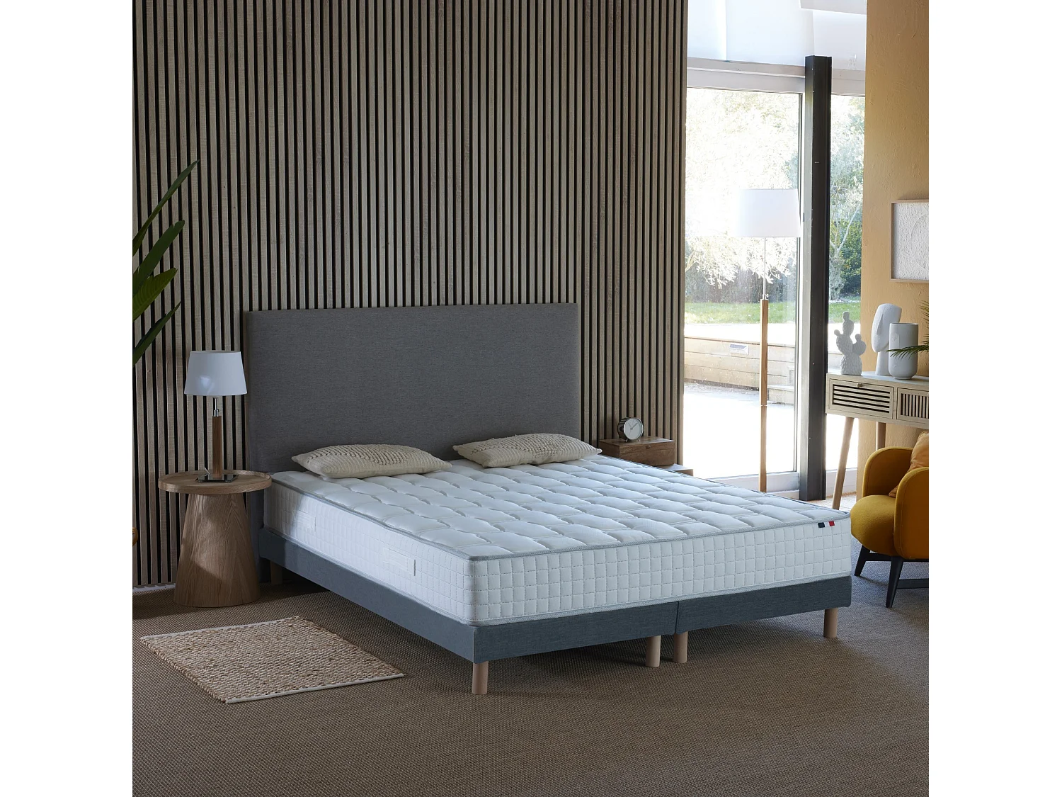 Ensemble literie : matelas à ressorts COSMOS et sommier - qualité française Dimensions - 2x80 x 200 cm, Sommier - Bleu denim