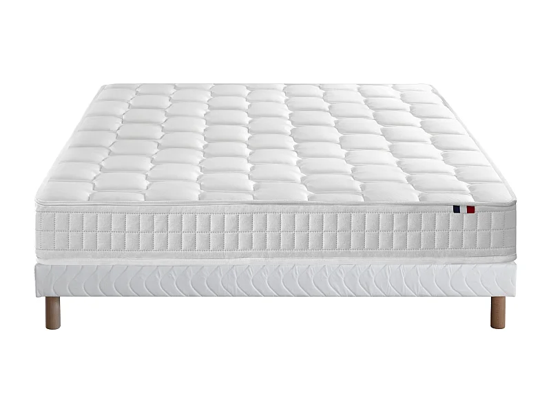 Ensemble literie : matelas à ressorts ODYSSEE et mémoire de forme avec sommier - Qualité française Dimensions - 140 x 190 cm, Sommier - Blanc