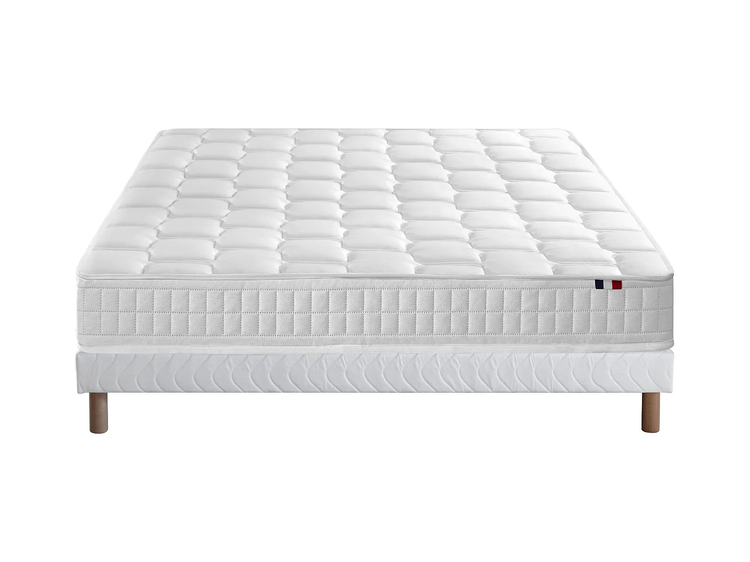 Ensemble literie : matelas à ressorts ODYSSEE et mémoire de forme avec sommier - Qualité française Dimensions - 140 x 190 cm, Sommier - Blanc